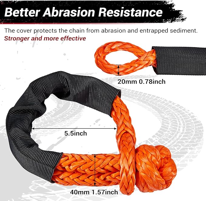 Soft Shackle & Recovery Ring Set 2pcs 1/2"x22" Synthetic Winch Rope 56,000lbs Breaking Strength, 1pcs Snatch Ring for ATV UTV SUV Truck Offroad Vehicle Orange