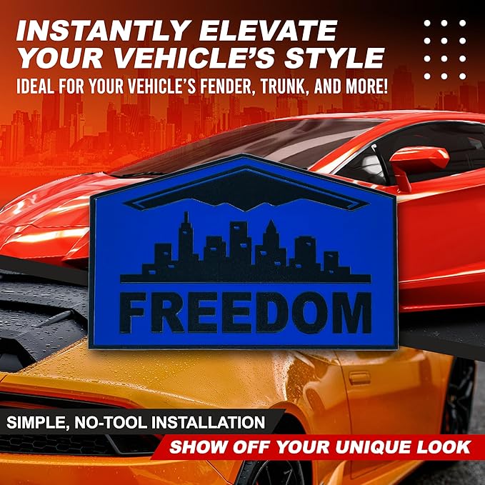 Freedom Emblem, Custom Metal Alloy B-2 Stealth Badge, Exterior Automotive Accessories, Universal Fit for Car, Truck, SUV (Blue)