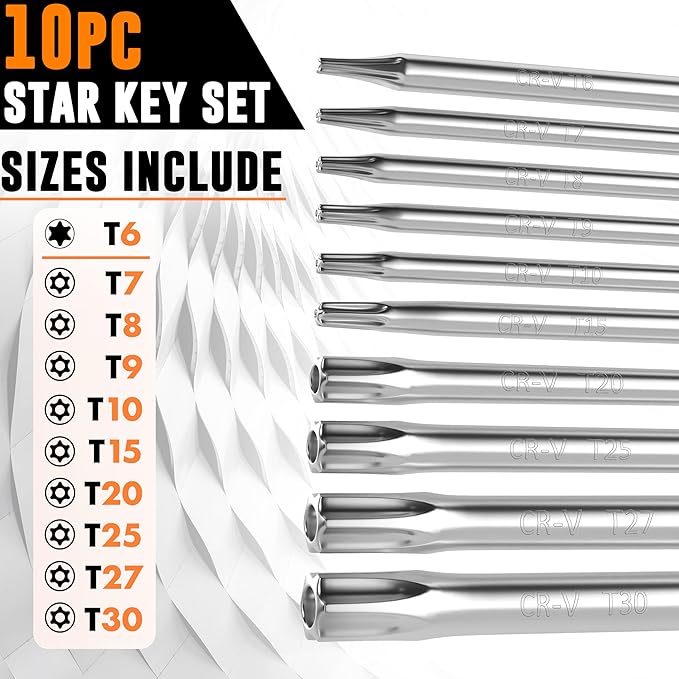 Mutt Tools Tamper Proof Star Wrench Set – Folding Security Torx Set with Hole in Middle – For Regular and Security Torx Key Screws, Tamper Resistant Star Key Wrench