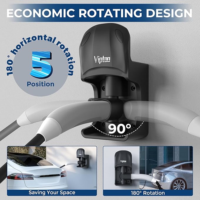 Upgrade Charger Holder Wall Mount for Tesla, Charging Cable Holder with 180° Rotation for Model 3/Y/S/X, Charging Cable Organizer for Tesla, Unique Sports Car Design (DD304)