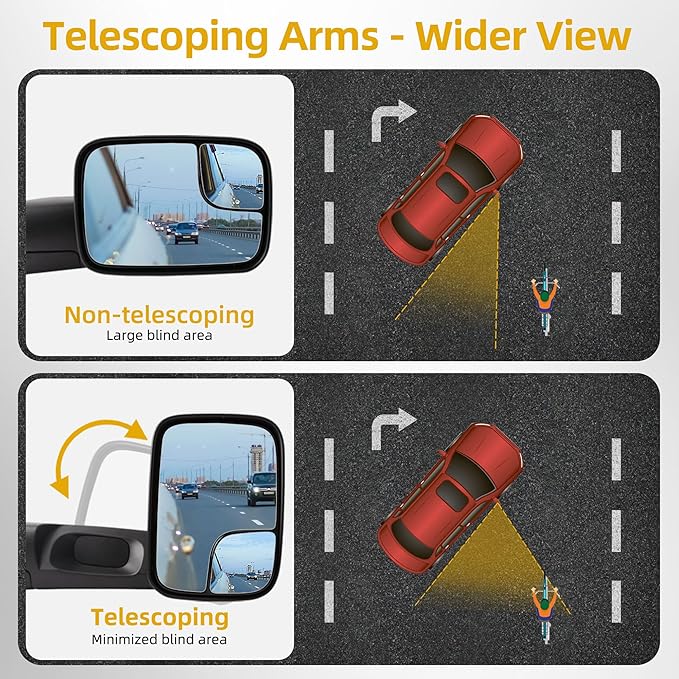 DWVO Towing Mirror fit 94-97 Dodge Ram 1500 2500 3500, Tow Mirrors with Power Adjusted Plane Mirror, Manual Flip Up Left+Right