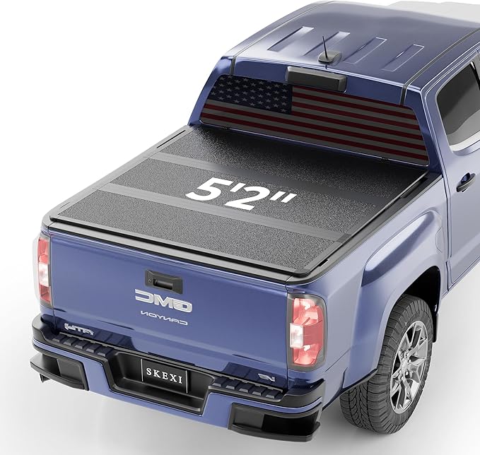 FPR Hard Tri Fold Truck Bed Cover Fits for 15-25 GMC/Chevy Canyon/Colorado Crew SHOR 5.2FT ShoR Bed Heavy-Duty Lock Hard Folding Drill-Free Tonneau Cover Waterproof Fiberglass Design