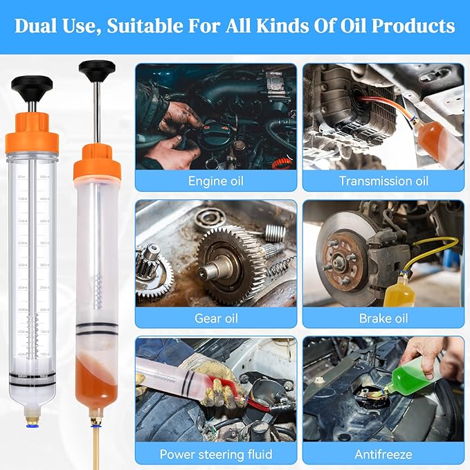 Gisafai 500cc Fluid Extractor Automotive Pump Manual Oil Extractor Pump Syringe for Gasoline Hand Cleaner for Power Steering, Hydraulic Fluid(Orange)