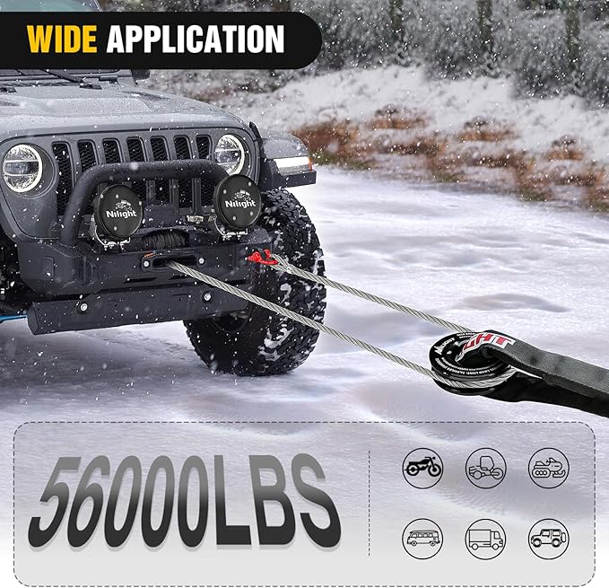 Nilight Synthetic Soft Shackle & Recovery Ring Kit 1/2inch x 24inch Soft Shackle (56,000 LBS Breaking Strength) with Snatch Ring (46,000 LBS MBS) for 4x4 Truck SUV ATV Off Road, 2 Years Warranty