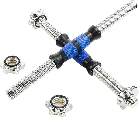 Threaded Dumbbell Blue Durable Rubber Handles/Adjustable Dumbbell Bar Handles 32/35/40cm(12.6/14.2/15.7Inch) - Fit 1 inch Standard Weight Plate Weightlifting Accessories - Sold in Pair