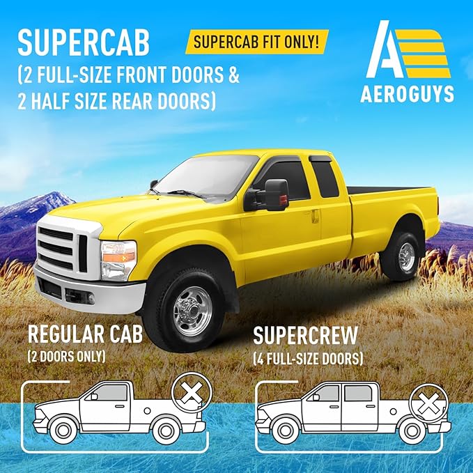 Extra Durable Window Deflectors Tape-On Visors Rain Guards Fit for Ford F250/350 Super Duty 1999-2016 SuperCab, Sun Visors, Wind Vent for Shades, Exterior Car Accessories - 4pcs. AG0057