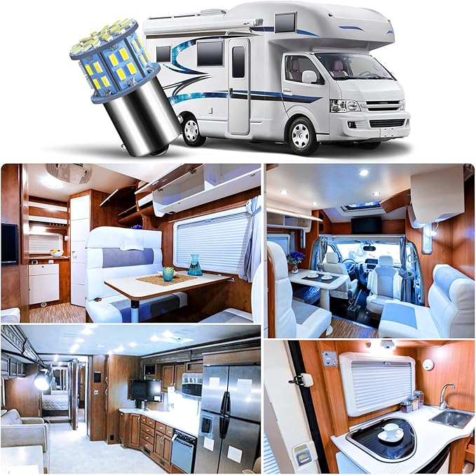 1156 1141 1003 7506 BA15S LED Bulbs Super Bright 3014 50-SMD LED Replacement for 12 Volt RV Camper Trailer Boat Trunk Interior Lights (Cool White, 20)