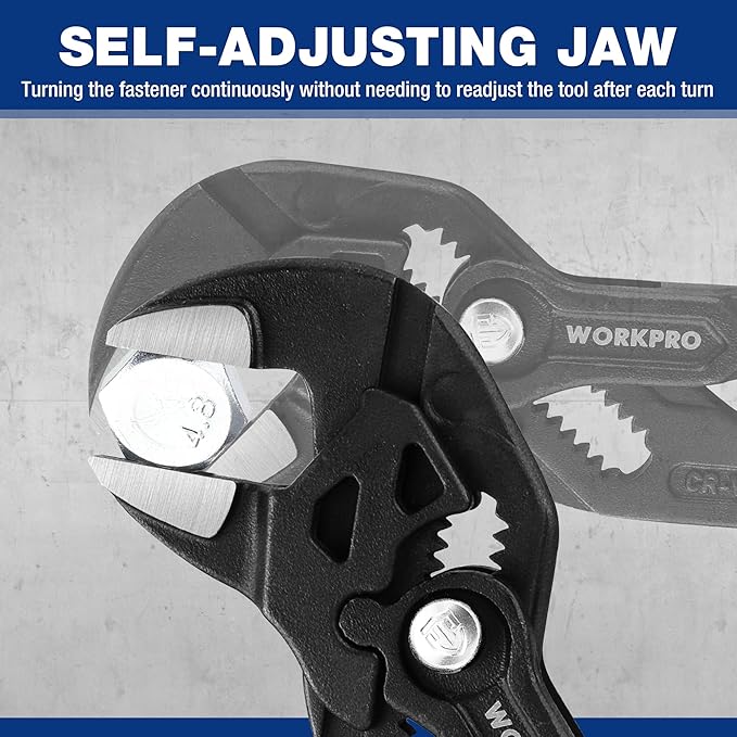 WORKPRO 7-Inch Pliers Wrench, CR-V Construction Wrench Pliers, Adjustable Parallel Smooth Jaw Pliers, Black Finish, Groove Lock Mechanism