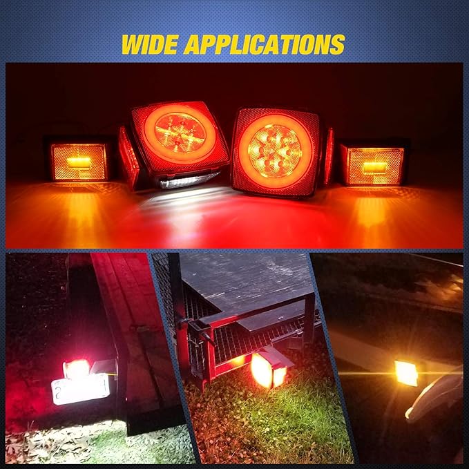 Nilight 2PCS Square LED Trailer Light Kit with Halo Glow Submersible LED Stop Turn Tail Side Marker Clearance License Light for 12V Trailer Boat Camper RV Trucks Snowmobile (TL-41)