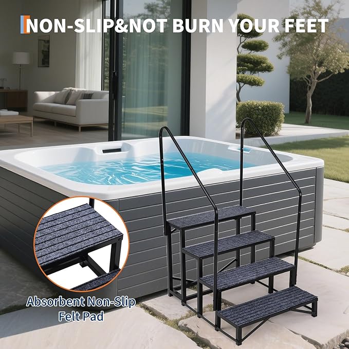 Portable 4-Step RV Stairs with Handrails, RV Steps Ladder with Non-Slip Mats, for Travel Trailers, Campers, Hot Tubs, Porch, Pool, Pets