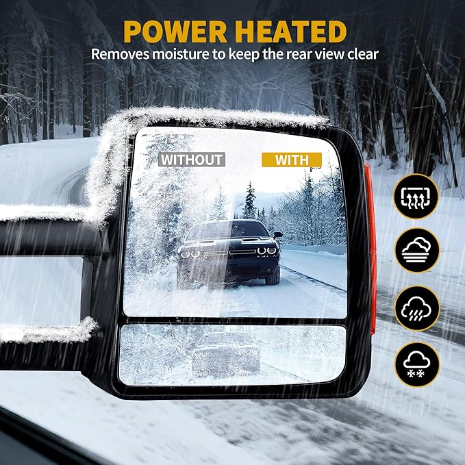 DWVO Towing Mirrors Compatible with Toyota Tundra 2007-2017, Power Heated Side Mirrors with Turn Signal, Manual Extending and Folding, Pair Replacement Tow Mirrors Set