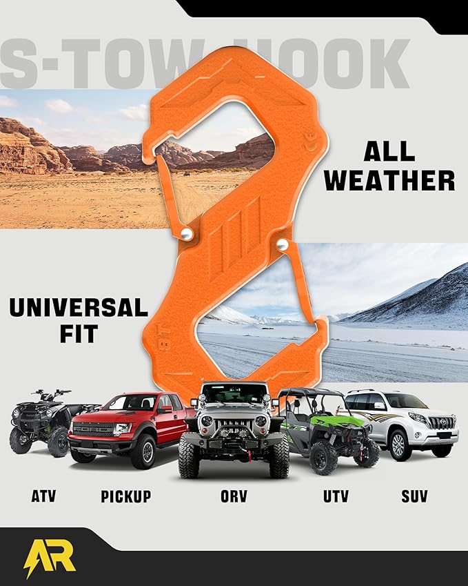 3/8" S Tow Hook, G80 Steel Quick Winch Shackle 33,000Lbs Break Strength, Heavy Duty Off-Road Recovery Connect Hook for SUV, Truck, Trailer & Towing Applications, Orange