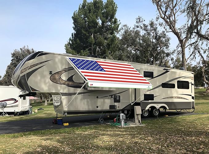 Leaveshade RV Awning Fabric Replacement Camper Trailer Awning Fabric Super Heavy Vinyl Coated Polyester 16'3''(Fit for 17' Awning)-USA Flag (Custom Looking)