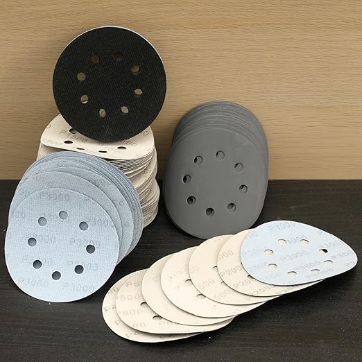 140Pcs 5 Inch Wet Dry Sanding Discs Hook and Loop 8 Holes Sandpaper 400/600/800/1000/1500/2000/3000 Assortment Grits for Orbital Sander Automotive Wood Metal Polishing