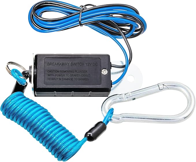 MECMO Trailer Breakaway Switch 4ft Brake Away Coiled Cable Large Carabiner, RV Camper Trailer Emergency Electric Break Switch with 4 Feet Stainless Steel Spring Towing Wire Safety Lanyard w/Pull Pin