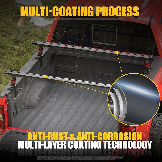 Truck Bed Rack, Adjustable Aluminum Truck Bed Ladder Rack, Heavy Duty Truck Ladder Rack Crossbar Cross Bar Extendable Heavy Duty Steel Cargo Rack for Kayak, Surfboard, Lumber,Ladder (800lbs Capacity)