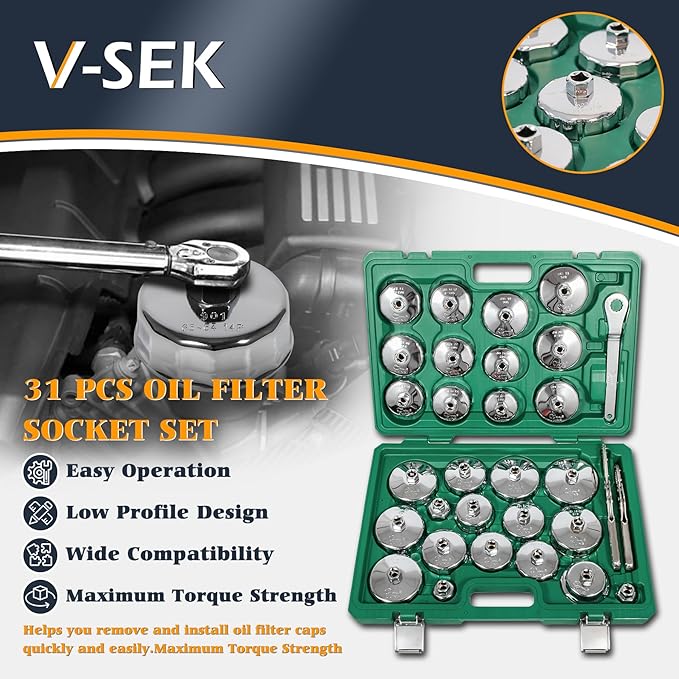 Oil Filter Wrench Set, 31PCS Oil Filter Socket Set, Oil Filter Cap Removal Tool, 1/2" Drive Stainless Steel 27mm 32mm 36mm 64mm-101mm Compatible with Volvo, BMW, Toyota, Nissan, etc