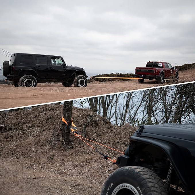METOWARE Tree Saver Tow Strap 3'' × 8ft Recovery Strap, Heavy Duty Tow Straps with 35,000 lb Capacity, Triple Reinforced Loop Straps, Emergency Off Road Towing Rope, Extreme Water-Resistant (Orange)