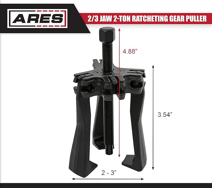 ARES 15036 - Reversible 2/3 Jaw 2-Ton Ratcheting Gear Puller - Chrome Moly Steel Construction - 2-Inch to 3-Inch Adjustable Range - Removes Gears, Pulleys, and Flywheels