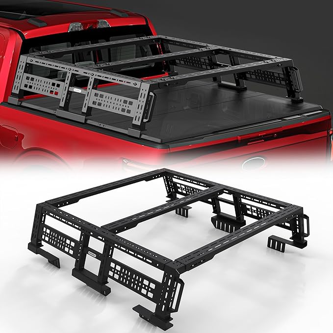 Overland Track Bed Rack for Full-Size & Mid-Size Trucks/Adjustable Truck Cargo Carrier/Tacoma Bed Rack, Fit for Tundra, Ram 1500 & HD, F-Series, Ranger, Silverado, Titan & XD,Gladiator