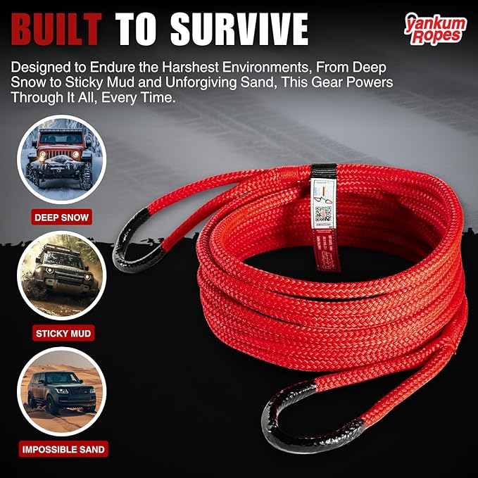 Yankum Kinetic Recovery Rope - Heavy Duty 1/2" x 20' Tow Rope, Off-Road & Vehicle Recovery, Kinetic Energy Ropes for 4x4, Jeep, and Trucks, Made in USA – Racer Series