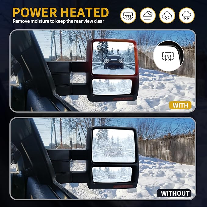 DWVO Towing Mirror fit 2004-2006 Ford F150 Series Pickup With Power Heated LED Turn Signal Puddle Light Tow Mirrors