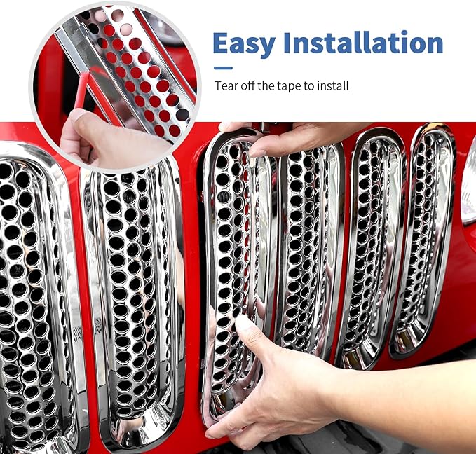 Mesh Grill Insert Grille Inserts Cover Fit for 2007-2018 Jeep Wrangler JK JKU(Chrome)