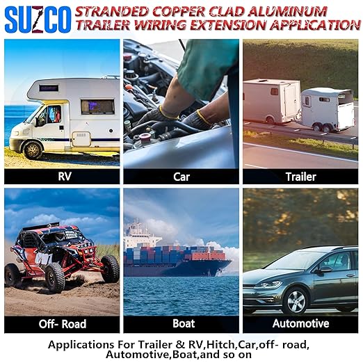 SUZCO 400Ft Enough 14AWG CCA【2-Brown-Wires】 4 Color-Coded 4-Way 5-Wire Bonded Trailer RV Camper Towing Hitch Wiriing Spool, 5-Flat Wishbone SAE J1128 for All Basic Wire Trailers