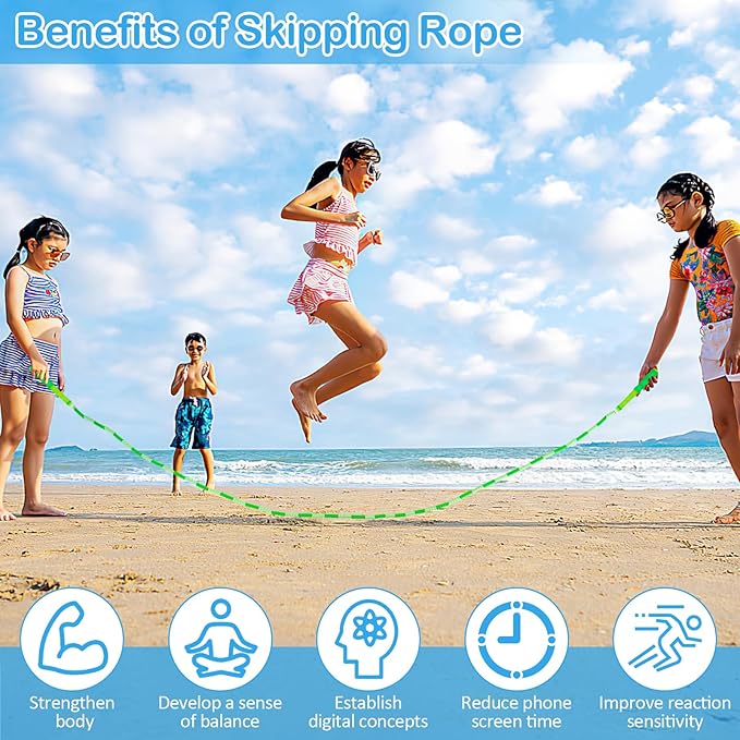 Jump Rope for Kids, Adjustable Jump Ropes for 4 5 6 7 8 10 12, Tangle Free Jumping Rope Age 8-12, Segmented Soft Beaded Skipping Rope for Women Fitness