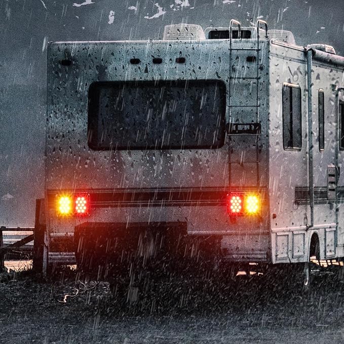 Partsam 2Pcs Double Led Trailer Tail Lights Horizontal Mount Dual Stop Turn Signal Tail Lights 24 LED Surface Mount RV Double Led Taillights RV Double Led Turn Tail Lights 12V IP67 Black Base w Gasket