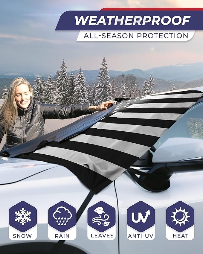 AUTOAMERICS Windshield Snow Cover - Windshield Cover for Ice and Snow - Waterproof Shield Window Protector for Car Truck SUV