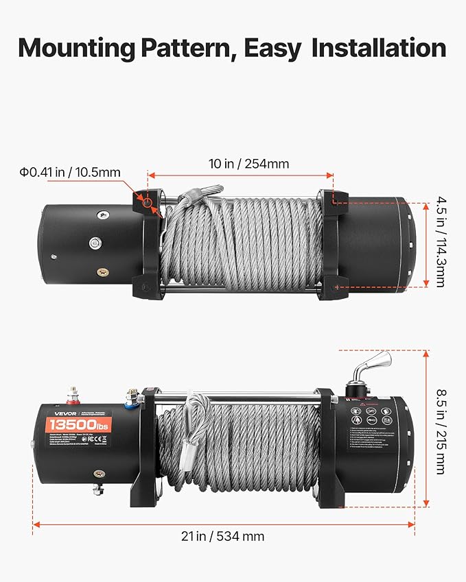 VEVOR Electric Winch, 13500 lbs Load Capacity, 12V DC Truck Winch with Φ3/8 in x 80 ft Steel Rope, Wireless & Wired Remote Control, IP55 Waterproof for Towing SUV Jeep Trailer Boat Off-Road Vehicle