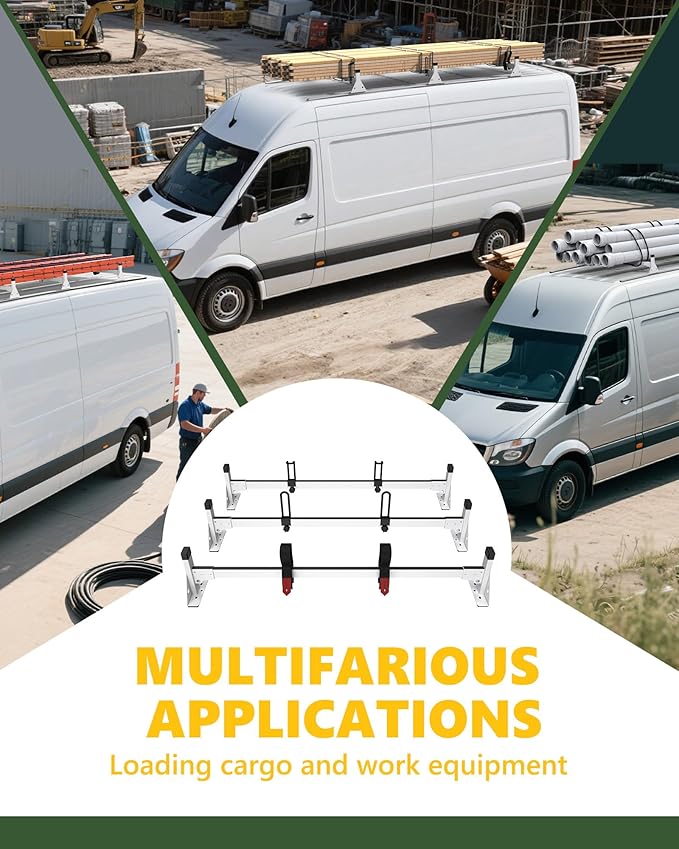 800LBS Heavy Duty Cargo Van Roof Rack Fit for Mercedes Benz Sprinter High Roof 144"/170"/170" ext w/Ladder Guides & Straps, Secure Pipes/Ladders/Materials