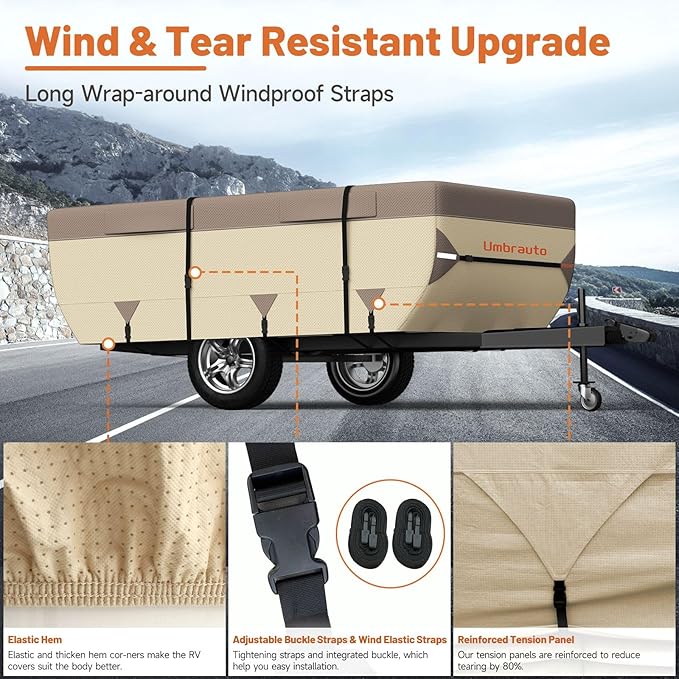 Umbrauto Pop Up Camper Cover for 18'-20' Folding Tent Trailer – 7-Layer Top, 3-Layer Side, Waterproof, Windproof, Sun-Resistant, Heavy-Duty Cover for All-Weather Protection
