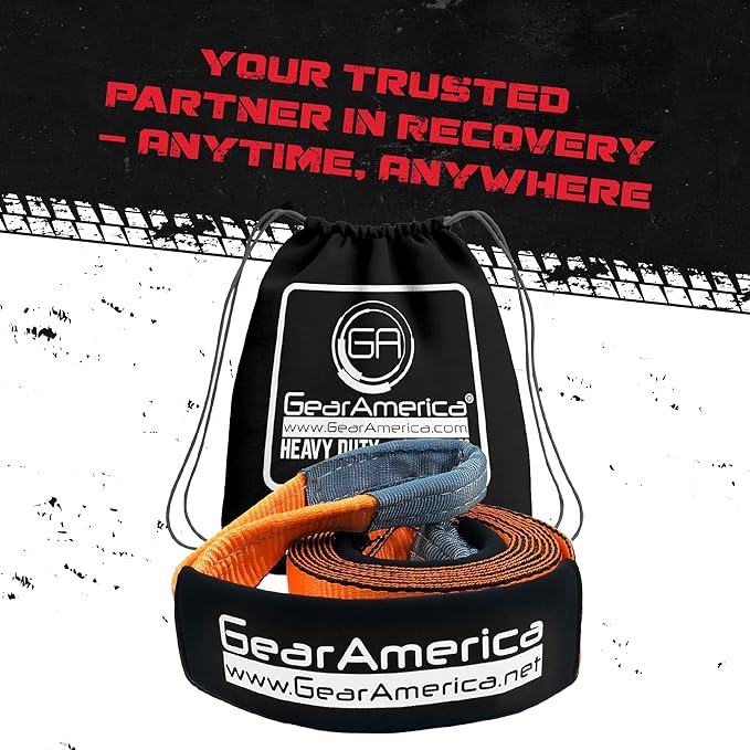 GearAmerica Heavy Duty Tow Strap - 3" x 20' - 35,053 lb Break Strength Tree Saver Winch & Recovery Rope for Offroad - Weather Resistant Triple Reinforced Loop Design