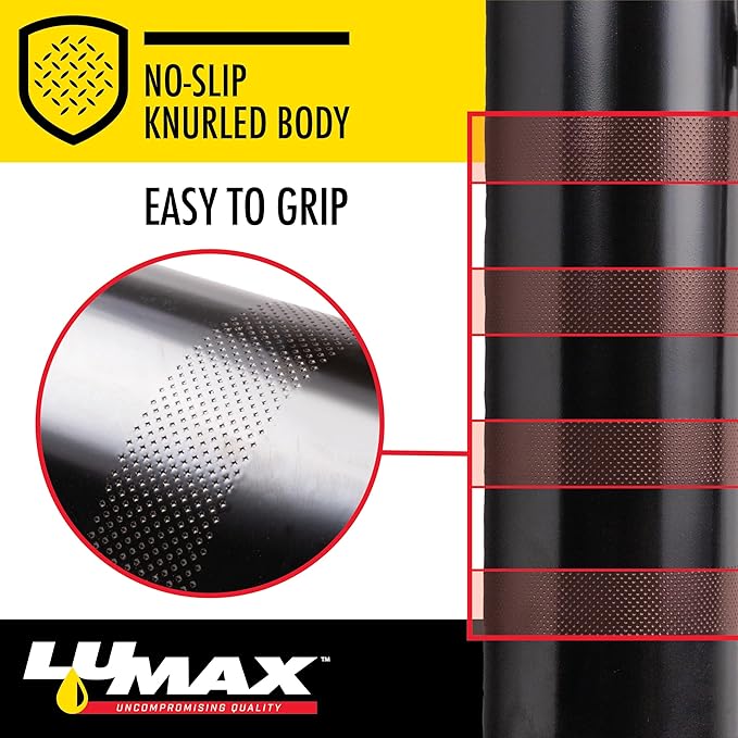 LUMAX LX-1152 Black Heavy Duty Deluxe Pistol Grease Gun with 18" Flex Hose, Handy 3-Way Loading - Fill with Standard Cartridge, Suction or Bulk Fill. Convenient One-Hand Operation for Easy Greasing.