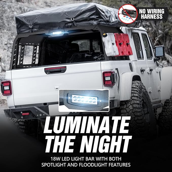 22" High Overland Bed Racks Truck Cargo Carrier Compatible with 2020-2026 Gladiator JT with LED Lights and Bed Rails, Full-Size Truck Rear Ladder Rack Back Cross Bars