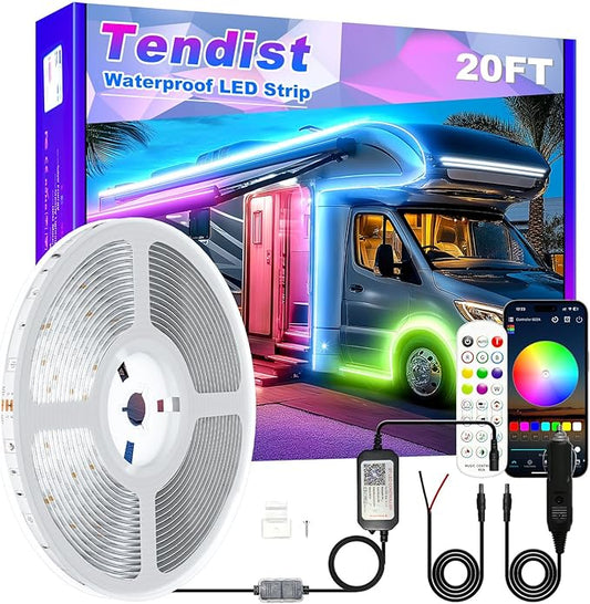 RV Awning LED Light Strip 20FT, 12V RGB Waterproof Underglow Led Light kit, Camper Awning Lights for RV Canopy Exterior, Travel Party, Van, Camper, Concession Trailer, Food Trucks