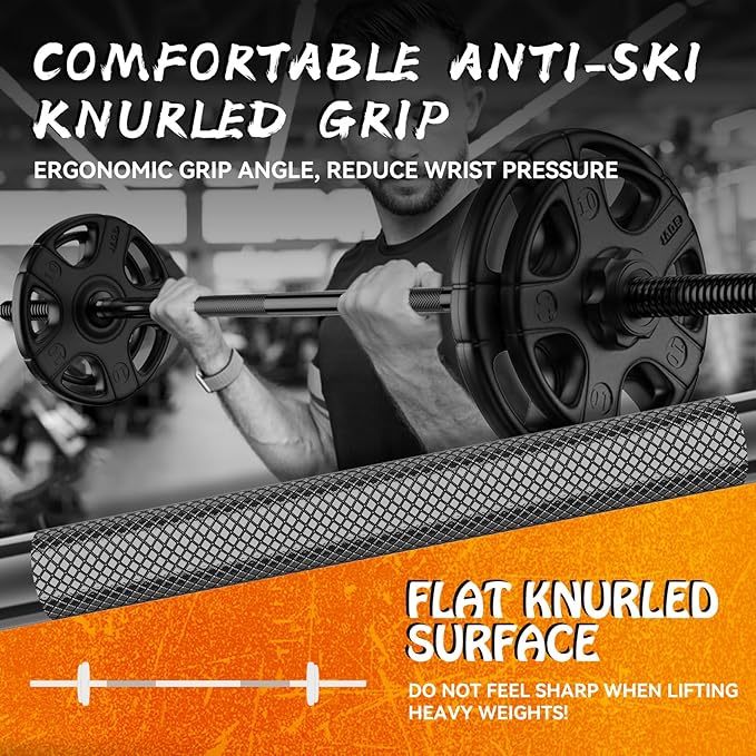 55" Weight Lifting Bar, 1" Standard Straight Barbell Bars for Weight lifting, Olympic Barbell Bar for Bench Press/Hip Thrusts/Squats/Lunges for Gym and Home, 2 Star Star-nuts (480lb Weight Capacity)