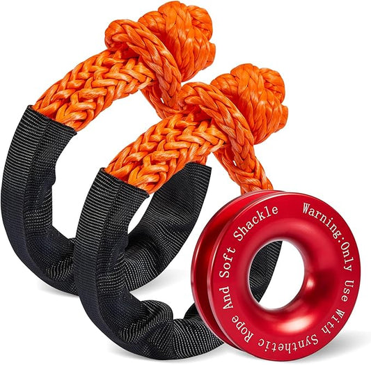 Soft Shackle & Recovery Ring Set 2pcs 1/2"x22" Synthetic Winch Rope 56,000lbs Breaking Strength, 1pcs Snatch Ring for ATV UTV SUV Truck Offroad Vehicle Orange