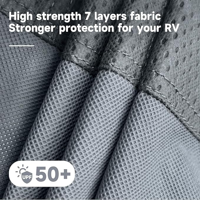 5th Wheel Cover Fits 34'-37': Extra-Thick 7 Layers Top, Heavy Duty Anti-UV Waterproof Fifth Wheel RV Cover, with 2 Pcs Windproof Extra Straps
