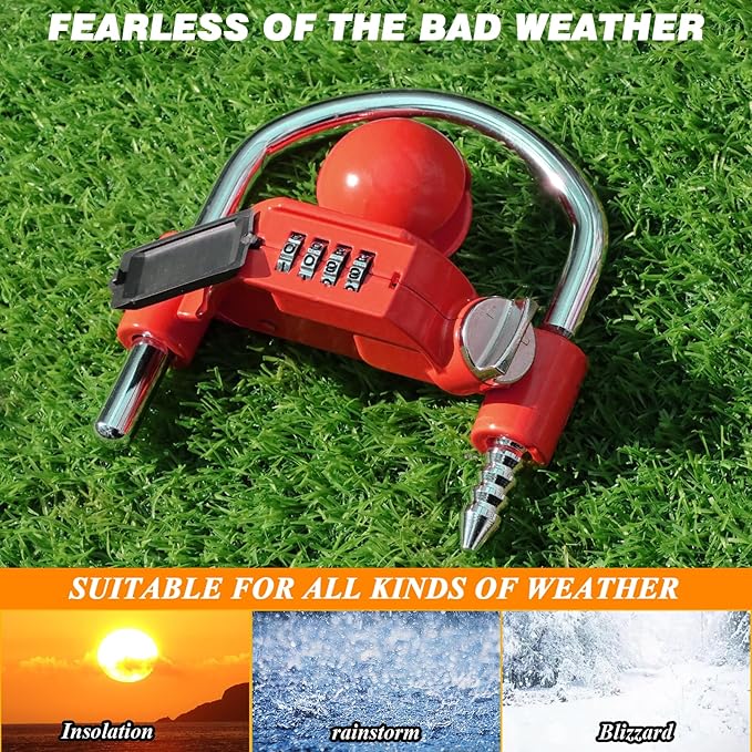 Funmit Trailer Lock Universal Hitch Lock with Combination Lock, fit 1-7/8", 2", 2-5/16" Coupler, Camper Accessories for Travel Trailers Boats Trucks Rvs Red