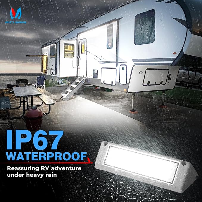 MICTUNING 9 Inch RV Exterior LED Porch Utility Light, 12V 6000K Awning Lights Replacement Lighting IP67 Waterproof for RVs Trailers Campers Motorhome, White