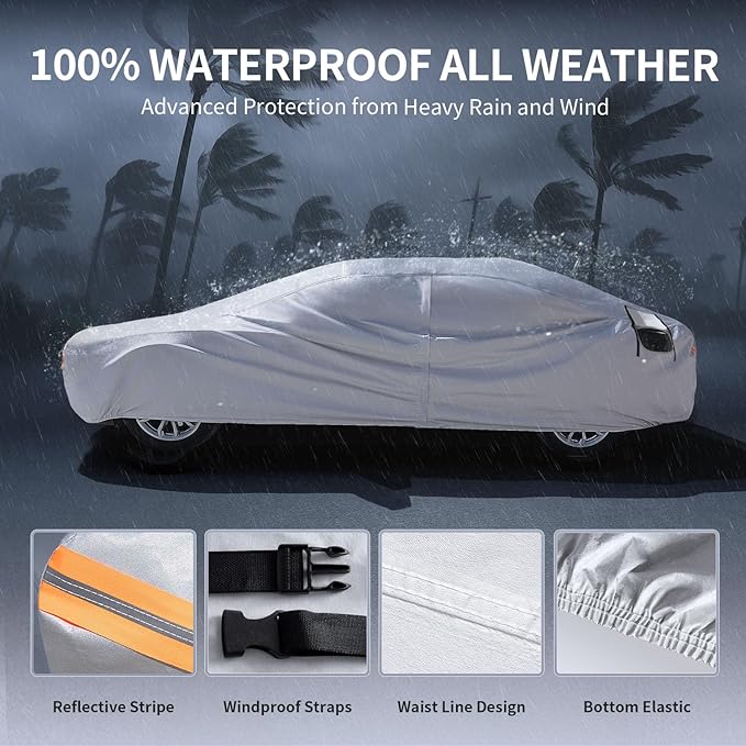 10 Layers Car Cover Custom Fit for Tesla Model X 2015-2026 100% Waterproof All Weather Automobiles, Gift with Towel, Heavy Duty Car Covers for Rain Sun UV Protection with Door Zipper.