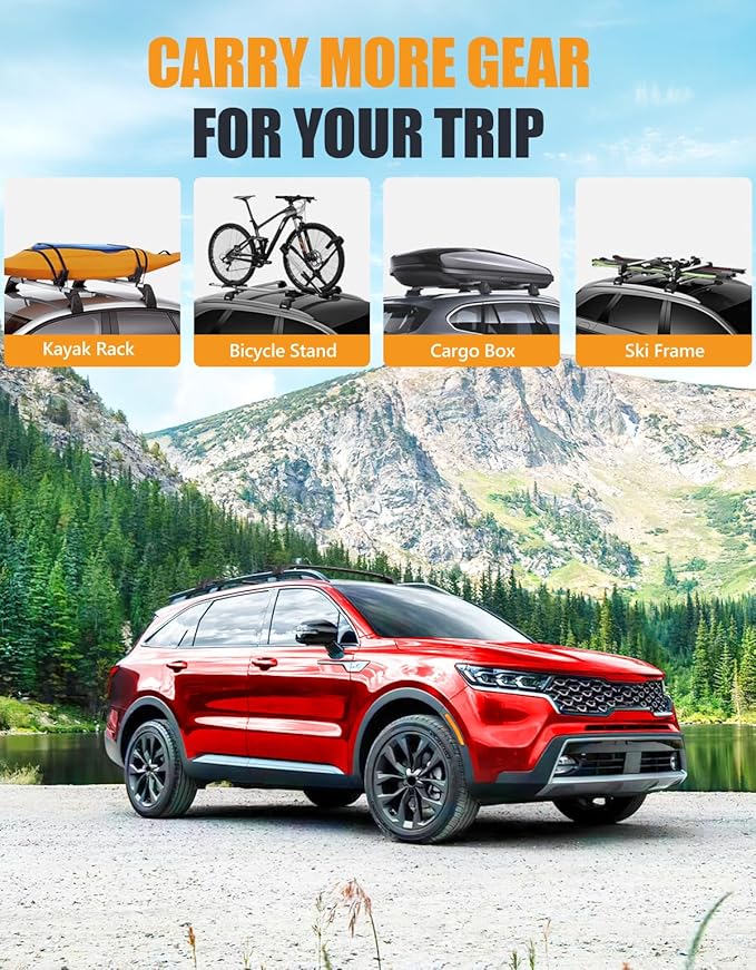 KINGGERI 220lbs Lockable Roof Rack Cross Bars Compatible with Kia Sorento X-Line & X-Pro 2021-2026 with Raised Side Rails, Heavy Duty Aluminum Roof Rails Crossbars Luggage Accessories