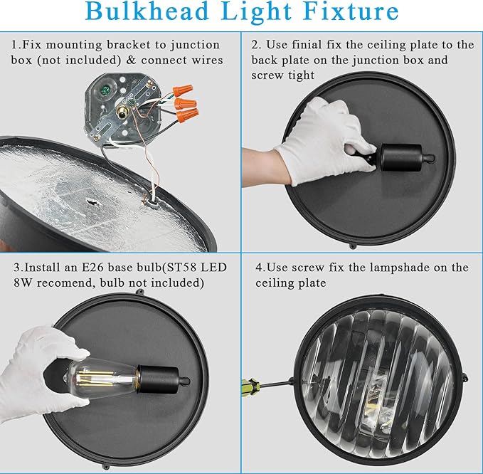 10 Inch Bulkhead Light Fixture Aluminum Bulkhead Ceiling Light with Thickened Clear Glass Waterproof Outdoor Wall Lights for Porch Basement Balcony or Sauna Room E26 Socket UL Listed