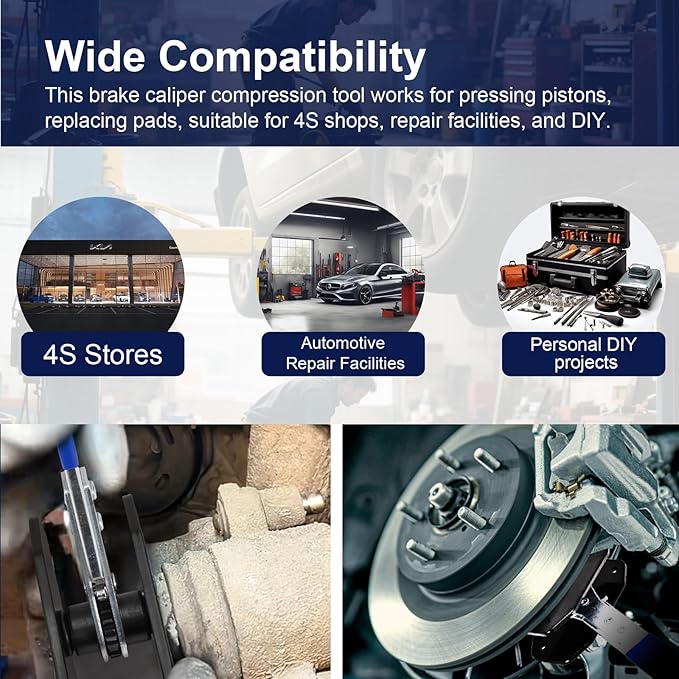 Brake Caliper Compression Tool with 2 Hanger Hooks, 360° Adjustable Piston Caliper Piston Compressor Tool for Pressing Pistons, Replacing Pads, Repairing Cylinders