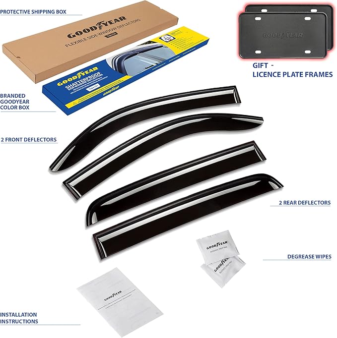 Goodyear Shatterproof Window Deflectors for Toyota Tacoma 2016-2023 Double Cab, Tape-on Rain Guards, Window Visors, Vent Deflector,Vent Visor,Truck Accessories, 4pcs - GY008652