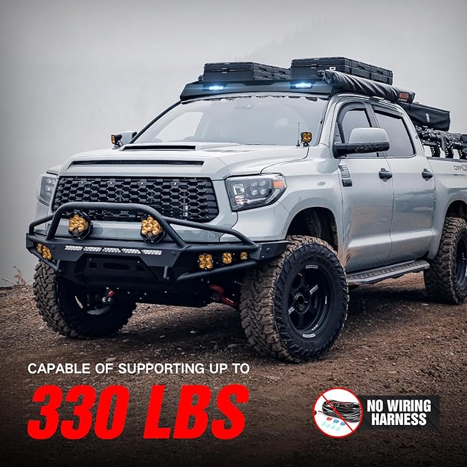 Roof Rack Cargo Basket Compatible with 2007-2021 Toyota Tundra CrewMax Cab with 2 LED Lights, Rooftop Truck Cargo Carrier Top Luggage Storage Holder