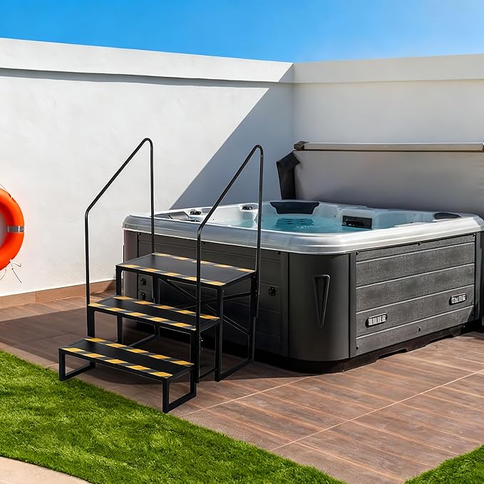 RV Steps, 3 Step Camper Steps Outdoor Hot Tub Mobile Home Stairs Anti-Slip with 2 Handrail for Travel Trailer Motor Home Boat Camper and Porch for Dogs Elder Child